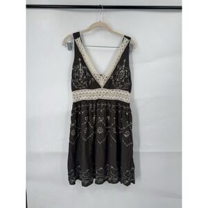 Mlle Gabrielle Y2K Embroidered Mini Dress Women L Brown Romantic Cottagecore